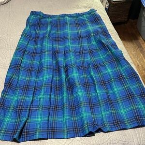 Vintage Pendleton Blue and Green Plaid Women's Wool Skirt